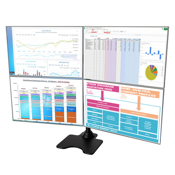 Four Monitor Stand Tabletop Freestanding, Supports 30" to 38" Ultrawide Monitor Screens,75x75mm, 100x100mm VESA Supports, Heavy-Duty Base & Broad Arms, Black (4MS38-A)