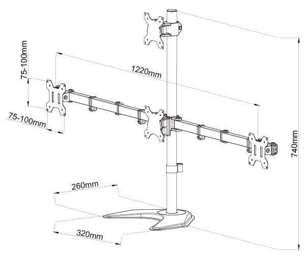 Freestanding Desk Stand for Quad Monitors EF004T 3 * 1 Array EF004T