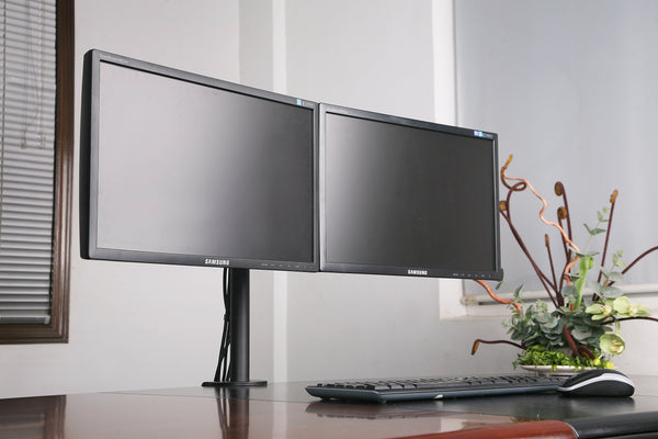 Dual LCD LED Monitor Desk Mount Stand Heavy Duty Fully Adjustable Arm fits 2 / Two Screens up to 27" (Model RC2e)