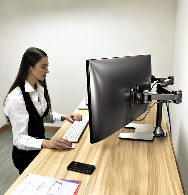 Freestanding Dual Monitor Mount, Fully Articulating Heavy-Duty Broad Arms, Compatible for Two Screens up to 32 inches with Standards 75 * 75mm and 100 * 100mm VESA Holes, Black (2HDF)