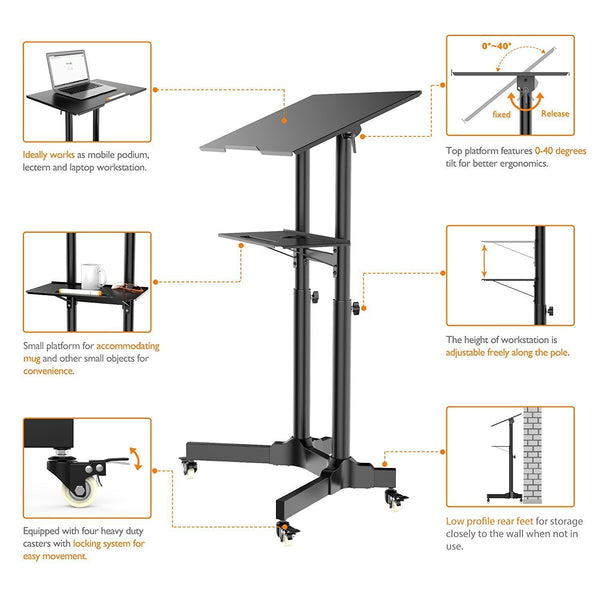 Mobile Laptop Desk Cart Height and Angle Adjustable Tilt SplitingLaptop Stand Table