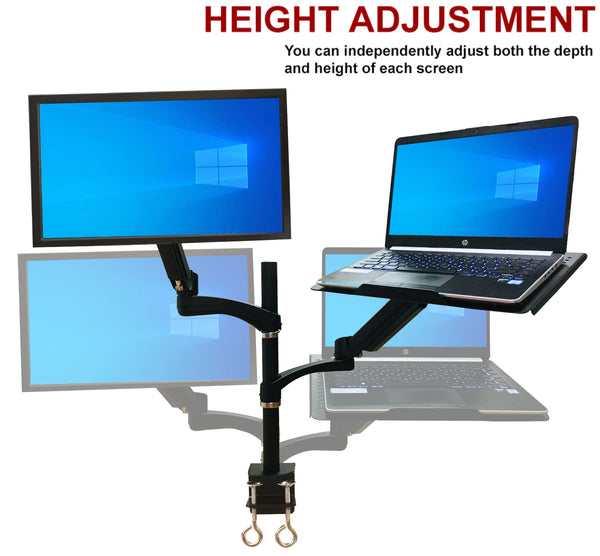 Rife Dual Arm Monitor & Laptop Mount - Heitgh and Angle Adjustment, 18" Pole (NA-G DC)