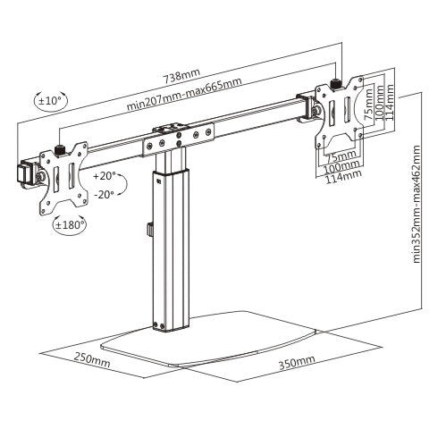 Freestanding Pneumatic Vertical Lift Dual Monitor Stand - Adjustable Monitor Mount, Fits 2 Screens up to 27 Inch, Holds up to 6 kgs per Arm