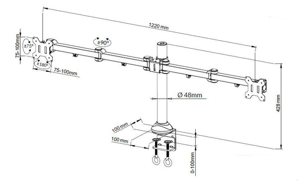 Triple Monitor Mount, 3 Computer Screen Desk Stand with Clamp, Fits Up to 38 Inch Displays, Universal VESA Pattern 75x75 and 100x100, Black (2HDC-N)