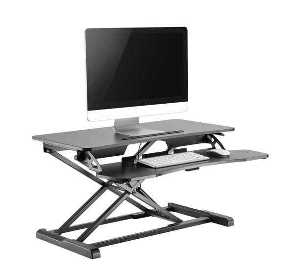 Instant Standing Desk Sit-Stand Desk Converter for Laptop, 1 or 2 Desktop, Stepless Any height lock Height Adjustable, Ergonomic, Gas Spring Arm, Free Standing, Easy Installation