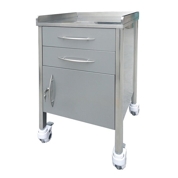 Mobile 2-Drawers & 1-Door Stainless Steel Medical Dental cabinet Cart,450*450*820mm