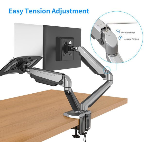 Desktop Dual LCD Fully Adjustable Gas Spring Computer Monitor and Laptop Desk Mount Combo Stand, Fits 13"-27" Screens and 12"-17" Laptops, weight up to 8kgs, Black (RCLMSB-V)