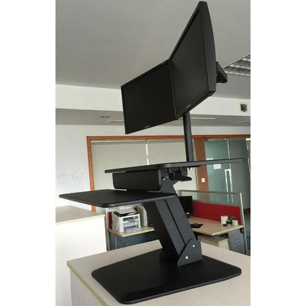 dual monitor sit stand workstation desk converter with two monitor arm