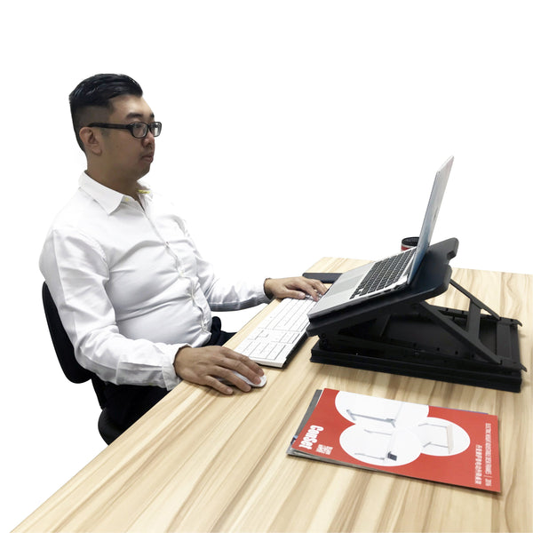 Ergonomic Design Multi Level Height Adjustable Laptop Stand, Sit-stand, Table Top, Black
