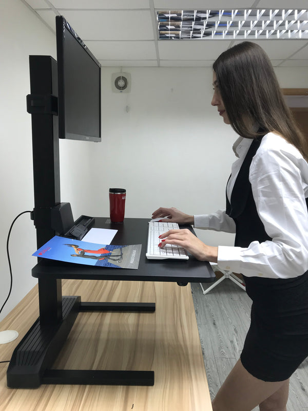 Single 17"-32" Monitor Mount Electric Ergonomic Height Adjustable Sit-Stand Desk Converter Workstation - Black