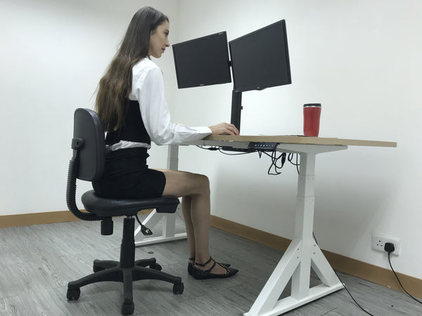 Freestanding Pneumatic Vertical Lift Dual Monitor Stand - Adjustable Monitor Mount, Fits 2 Screens up to 27 Inch, Holds up to 6 kgs per Arm