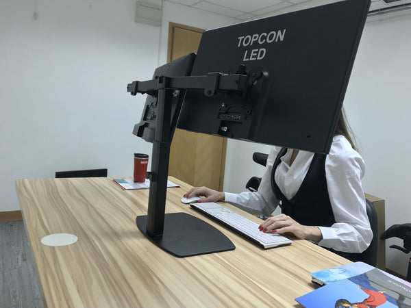 Freestanding Pneumatic Vertical Lift Dual Monitor Stand - Adjustable Monitor Mount, Fits 2 Screens up to 27 Inch, Holds up to 6 kgs per Arm