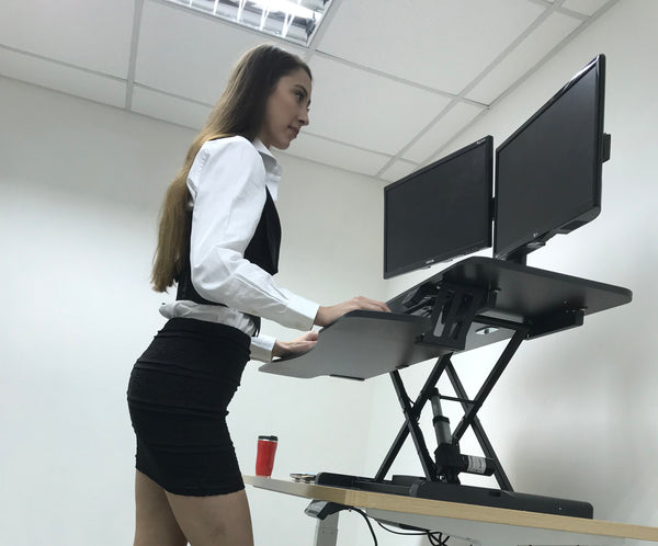 Dual 17" - 27" VESA Height Adjustable Screen Monitor Mount for Standing Desk Converter - Black
