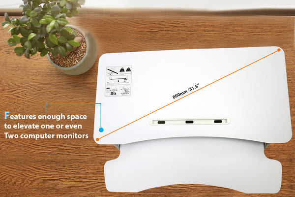 Gas Spring Height Adjustable Riser Converter, with Sit to Stand Ergonomic Principle with 31.5" Wide Tabletop Workstation fits Dual Monitors, White