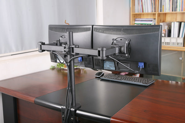 Dual LCD LED Monitor Desk Mount Stand Heavy Duty Fully Adjustable Arm fits 2 / Two Screens up to 27" (Model RC2e)