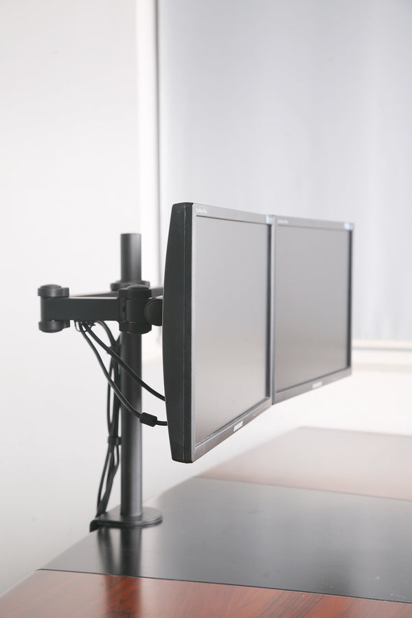 Dual LCD LED Monitor Desk Mount Stand Heavy Duty Fully Adjustable Arm fits 2 / Two Screens up to 27" (Model RC2e)