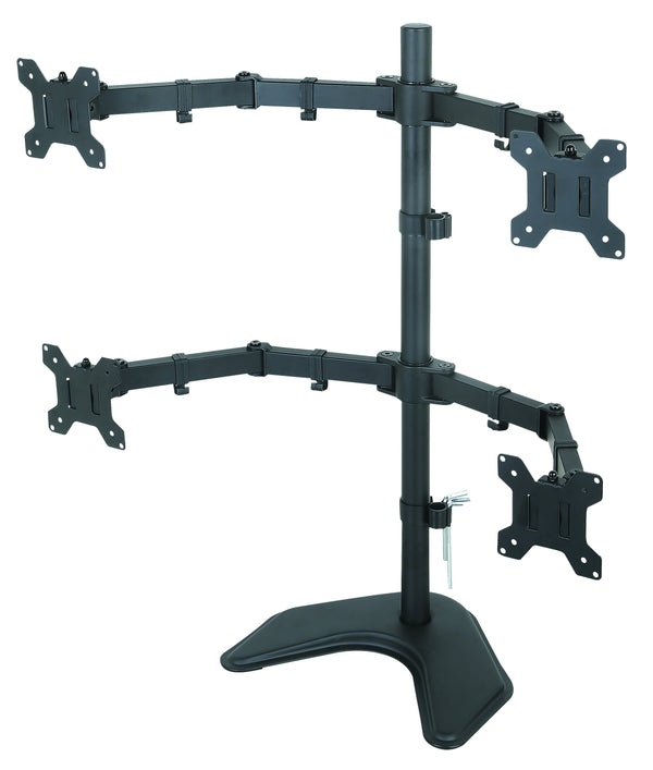 Quad Monitor Desk Stand Mount Full Motion Articulating Arm 4 LCD Computer Displays, Fits 17, 19, 20, 22, 23, 24, 27 Inch, Fits Vesa 75 100, Swivel, Rotate, Tilt, Black Hongkong EF004