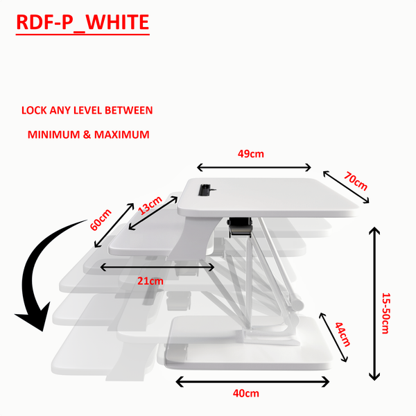 Sit to Stand Desktop Riser White with Pneumatic Adjustment, White (RDFP)