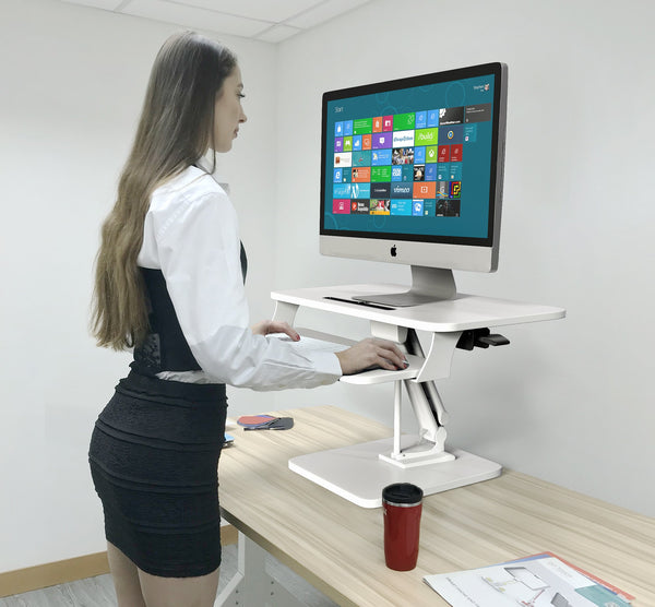 Sit to Stand Desktop Riser White with Pneumatic Adjustment, White (RDFP)