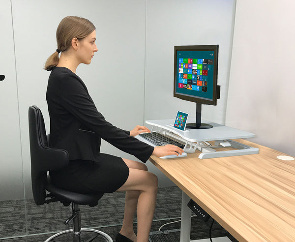 Gas Spring Height Adjustable Riser Converter, with Sit to Stand Ergonomic Principle with 31.5" Wide Tabletop Workstation fits Dual Monitors, White