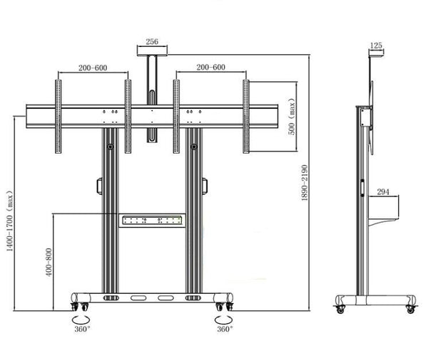 Dual Screen TV Mobile Cart, Support 40"-70" LED LCD Plasma TV's Mount, Height Adjustable (Black)