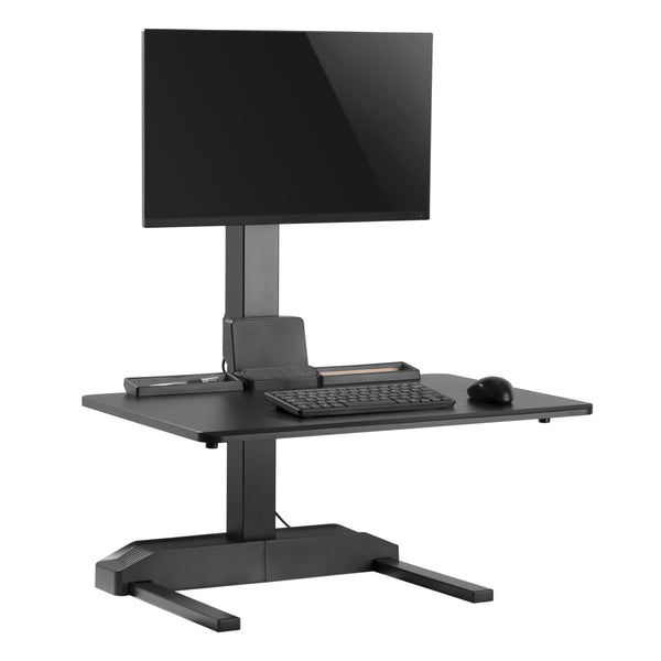 Single 17"-32" Monitor Mount Electric Ergonomic Height Adjustable Sit-Stand Desk Converter Workstation - Black