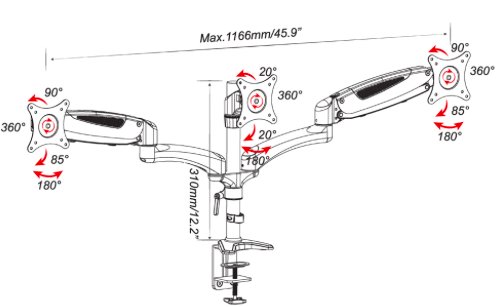 Triple Monitor Stand Mount - Articulating Gas Spring Monitor Arm Desk Stand Adjustable VESA Mount Bracket For Computer Flat Screen LCD Display 10-27" Angle Free Tilt Swivel Rotate with Clamp Base