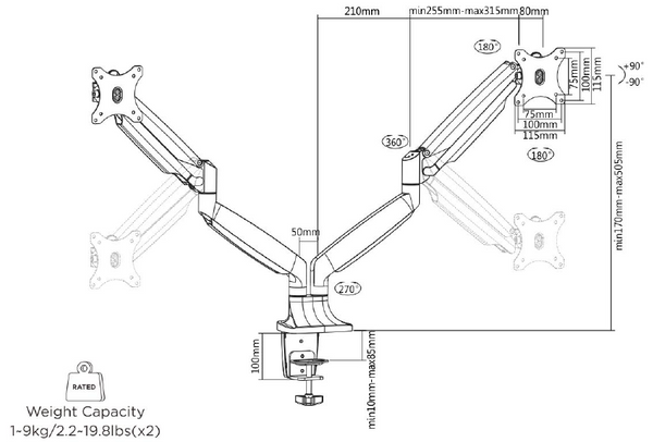 Premium Dual Monitor Gas Arm 2MS-GL