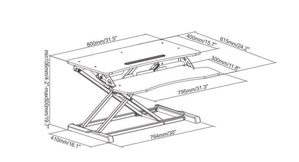 Gas Spring Height Adjustable Riser Converter, with Sit to Stand Ergonomic Principle with 31.5" Wide Tabletop Workstation fits Dual Monitors, White