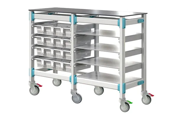 Medical Workstation Trolley with 4 Baskets & Storage Shelf