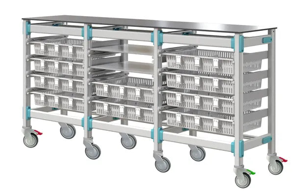Large Medical Workstation Trolley with 10 Baskets & Shelves