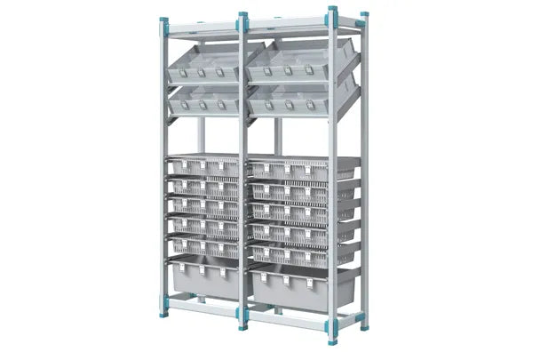 Medical Storage Rack with Angled Shelves & 12 Baskets – Model E