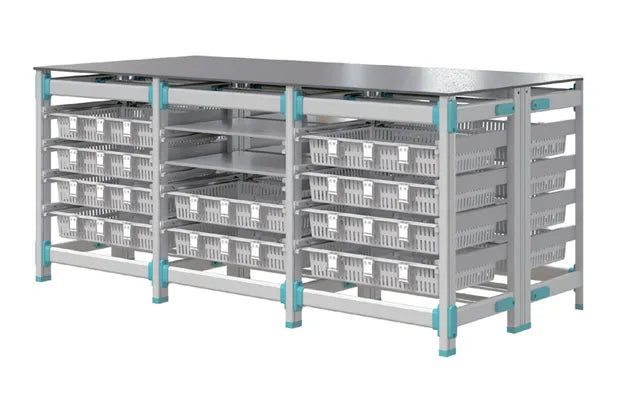 Double-Sided Medical Workstation Trolley with 20 Baskets