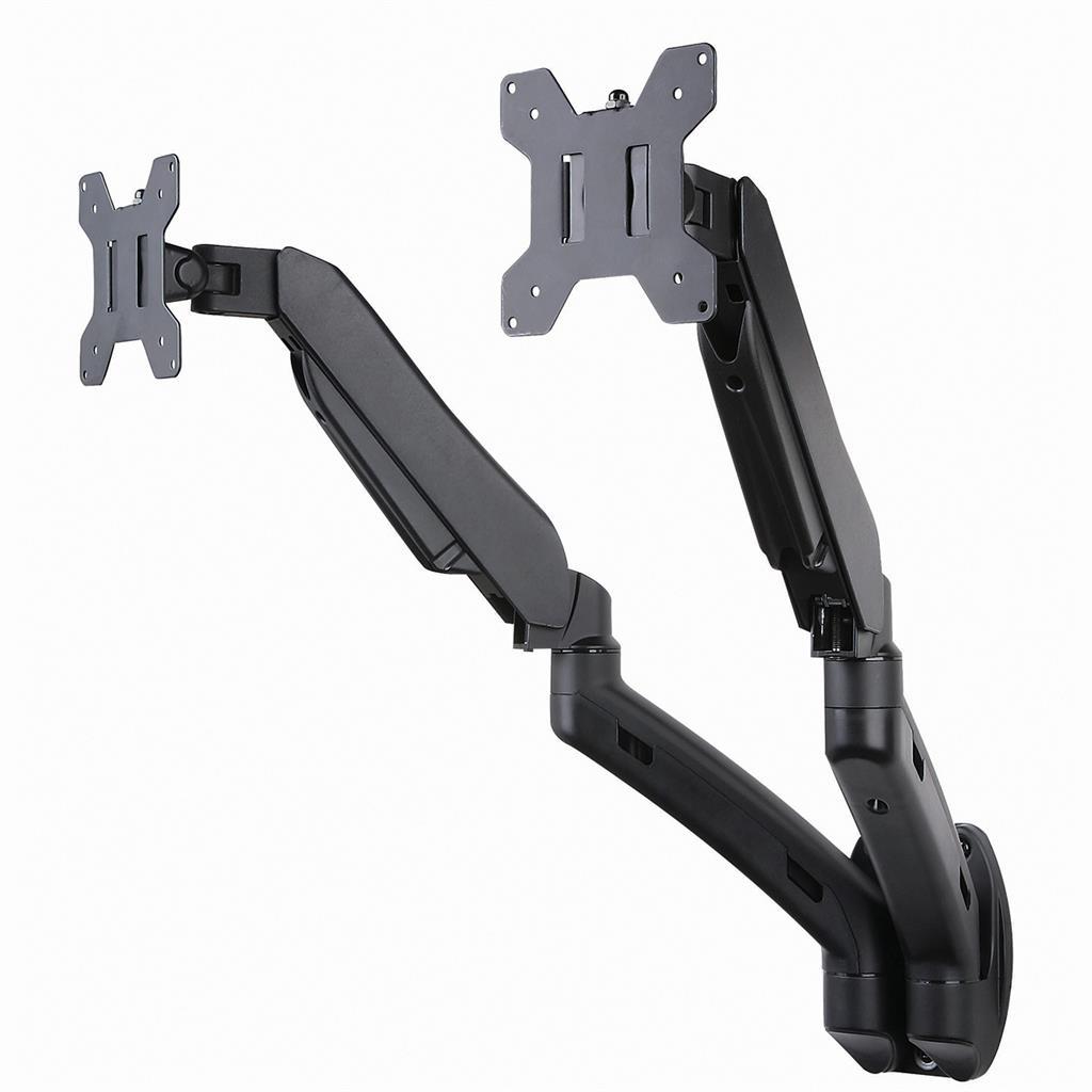 Dual Monitor Wall Mount Bracket, Height Adjustable Full Motion Gas Spring Arms, Fits 13