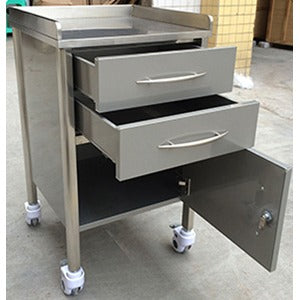 Mobile 2-Drawers & 1-Door Stainless Steel Medical Dental cabinet Cart,450*450*820mm