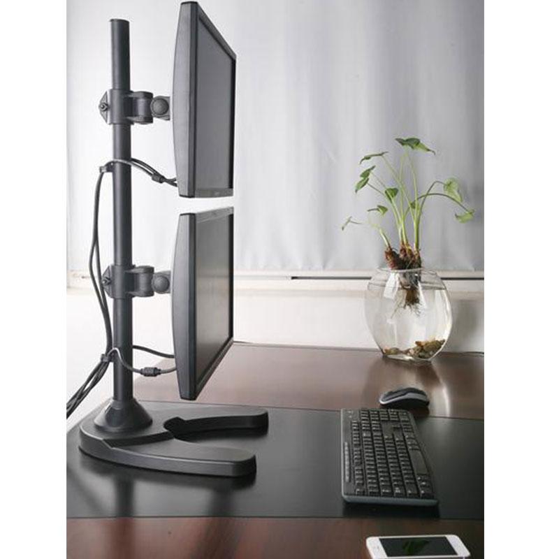 Dual Monitor Desk Stand Free Standing LCD LED Flat Screen TV Holds in Vertical Position 2 Screens up to 27 Inch, Black (2MSFVB)