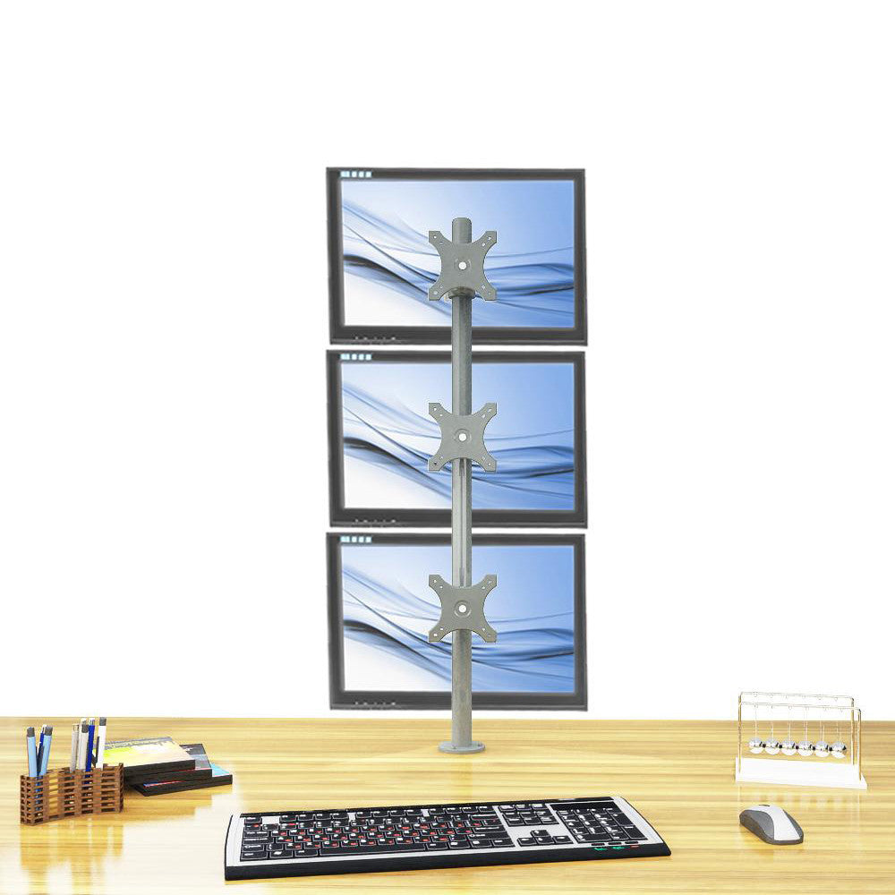 Vertical Triple Monitor Table-Fixed Stand – 3MS-FTV